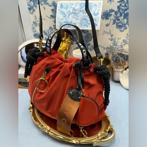 🆕 SEE BY CHLOE 🧿 NWOT Mini Flo Shoulder Bag, Red Nylon - Picture 3 of 16
